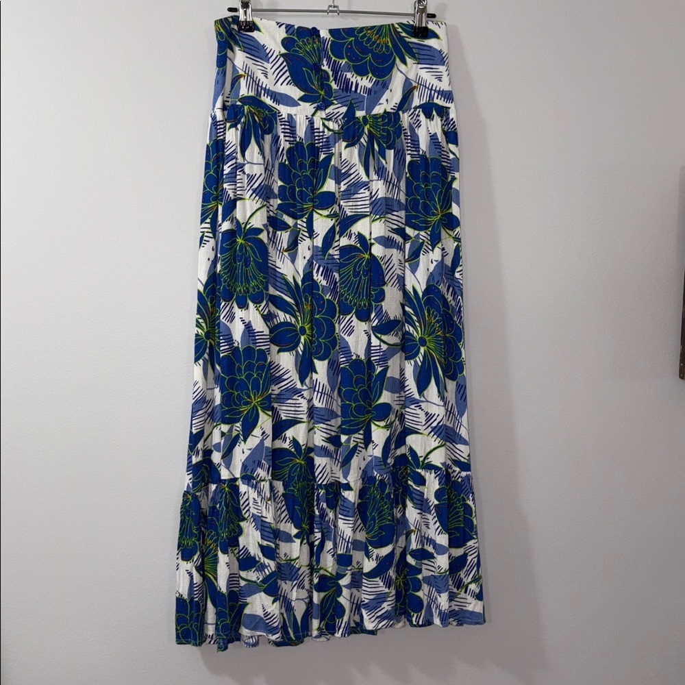 BAND OF THE FREE Tropical Bohemian Blue and Green Floral Maxi Skirt NWT